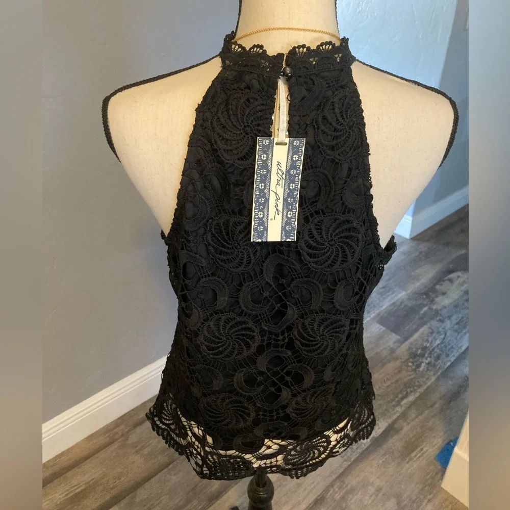 Ultra Pink Embroidered Lace tank top - Picture 2 of 14